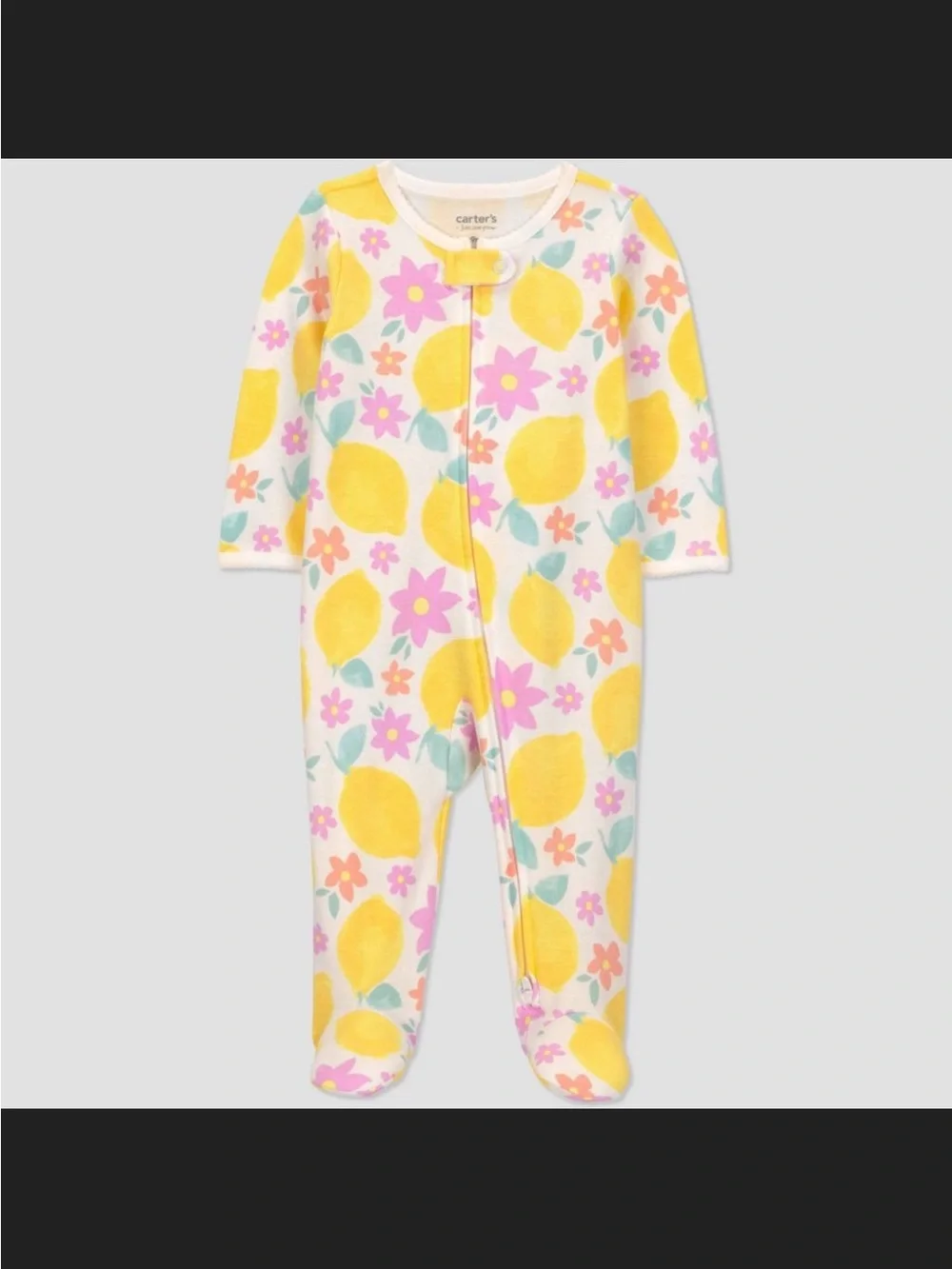 Carter's White Fleece Baby Footie with Yellow Lemon & Pink Flowers